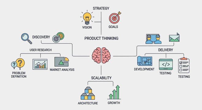 Product thinking mind map strategy discovery delivery scalability concepts