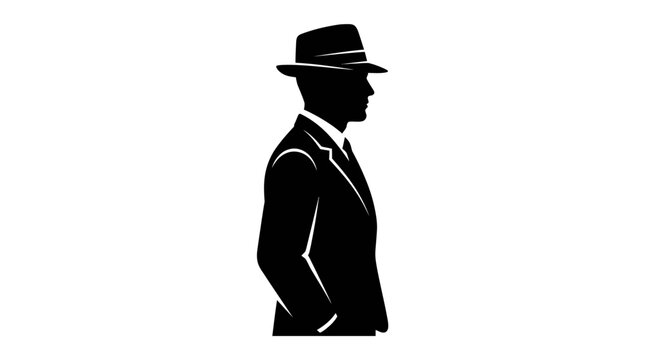 Minimalist silhouette of a man wearing a classic suit and fedora