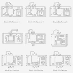 Obraz premium Seismic Echo Transcoder Set: Technical Line Art Illustrations