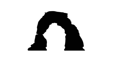 Natural stone arch formation stands tall as a solitary geological landmark in this clean black icon design. © NGLARANGAN