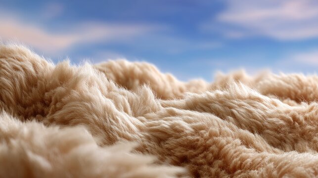 Soft Beige Fur with Blue Sky Background Creating a Cozy and Warm Atmosphere Ideal for Various Design Projects