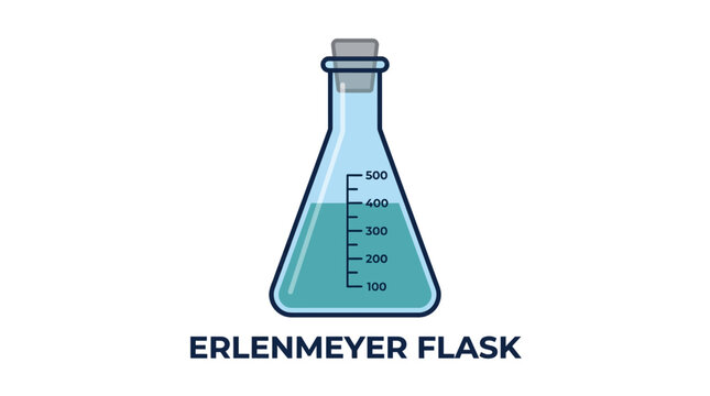 Erlenmeyer flask, Laboratory glassware conical flask icon with volumetric measurement markings for chemical research and scientific testing