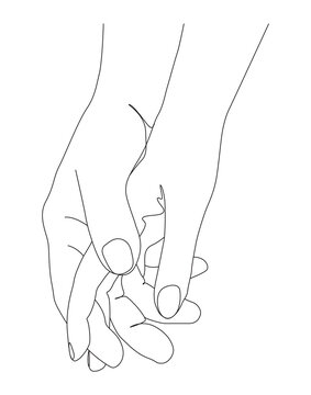 Continuous line art of two hands holding each other.