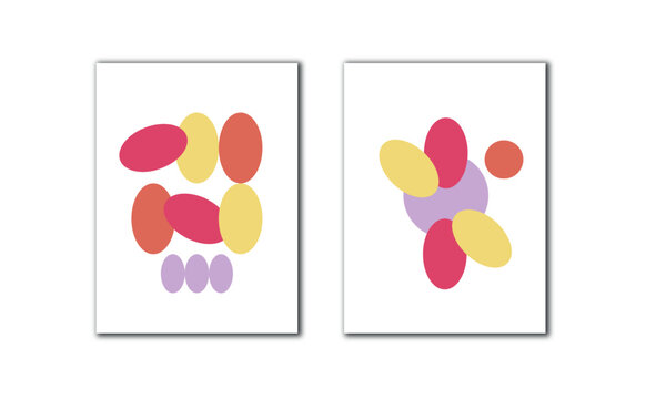 Set of two abstract wall art vector. Modern mid century wall print. 