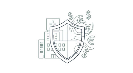 Obraz premium Medical protection concept with shield and financial symbols illustration