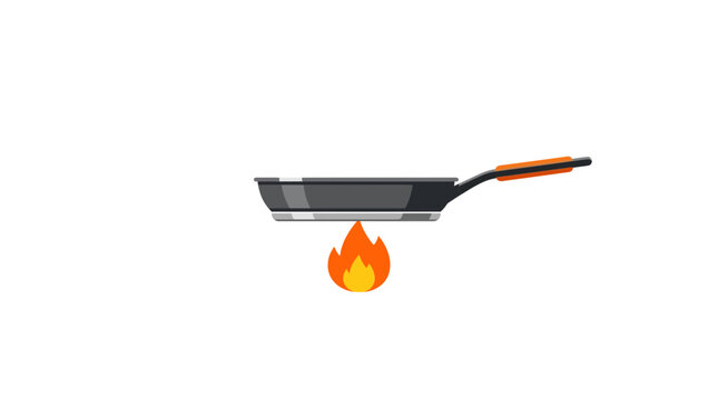 Flat vector illustration of frying pan over gas flame