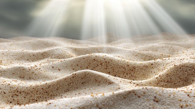 Tranquil Sand Dunes Under Sunlight with Gentle Waves and Soft Lighting in a Dreamy Atmosphere