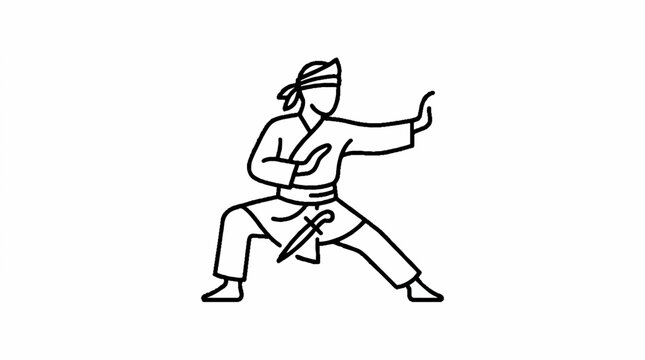 Pencak Silat Fighter Line Art - Martial Arts Warrior Pose with Knife