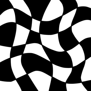 Black and white optical illusion checkerboard distorted wave pattern vector