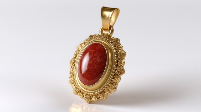 Elegant Gold Pendant with Red Stone in Intricate Design, Perfect for Jewelry Lovers and Fashion Enthusiasts