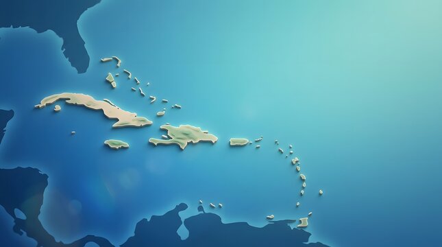 Aerial view of Caribbean islands surrounded by clear turquoise ocean water.