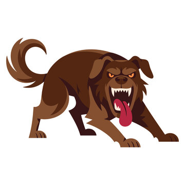Big dangerous dog with aggressive attack behavior and rabies infection isolated on white background for flat animal illustration themes