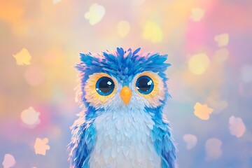 Fototapeta premium Blue owl in a dreamy landscape