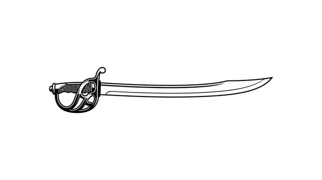 Vintage cutlass sword illustration in black and white line art style