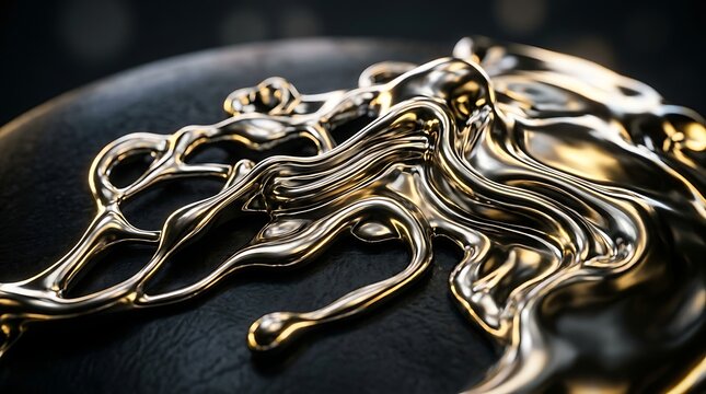 Molten gold and silver liquid flowing over dark textured background