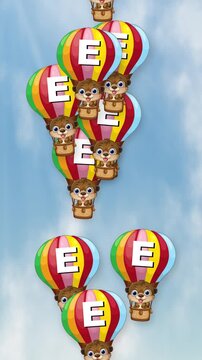 Cartoon Animals Falling in Hot Air Balloons Through Cloudy Blue Sky