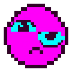 Fototapeta premium Pixelated Disappointed Pink Face Expression With Shifted Bright Blue Eyes Retro Digital Emoji Aesthetic