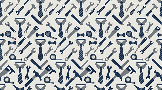 Seamless pattern of construction tools and neckties for mens day