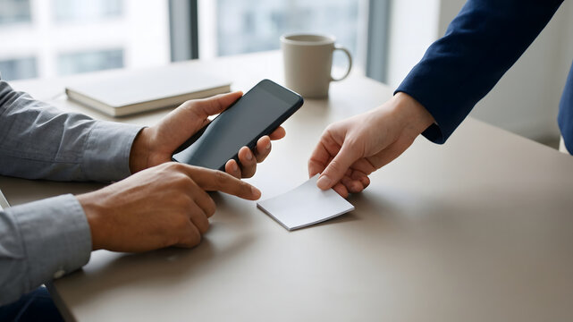 Blank sticky note beside smartphone for office reminder concept