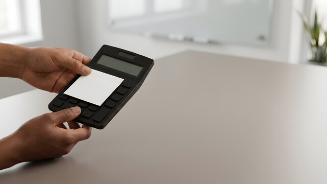 Blank sticky note covering calculator for finance planning concept