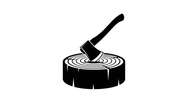Vector illustration of axe stuck in a wooden log, vector illustration of a woodcutting tool on a transparent background