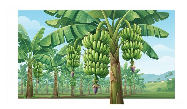 Fresh Green Banana Plantation in Tenerife Canary Islands Spain &ndash; Tropical Agriculture Vector