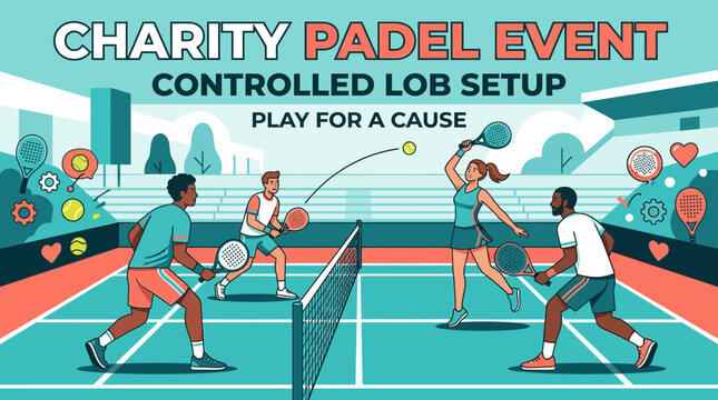 Charity Padel Event Play For A Cause With Controlled Lob Setup Illustration