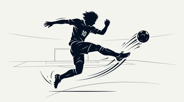 Dynamic Soccer Player Silhouette Kicking Ball on Field