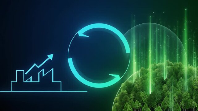 Corporate sustainability and circular economy concept, industrial growth with green energy and forest