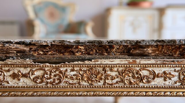 Detailed Close-Up of Antique Furniture Damage