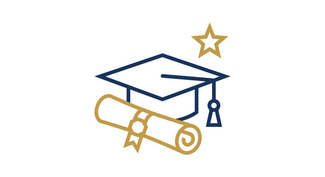 Graduation cap and diploma icon.
