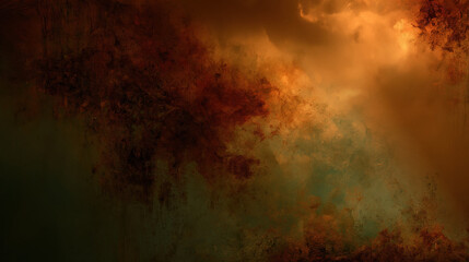 Obraz premium Abstract texture with dark orange smoke and cloud chaos, dramatic glowing background with soft haze and grunge surface