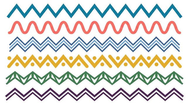 Collection of colorful zigzag and wavy line dividers and borders
