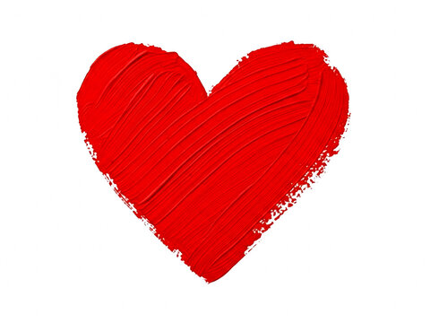 Red oil paint heart isolated on transparent background