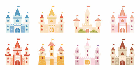 Colorful Castles Illustration With Flags A Whimsical Vector Arrangement © vim