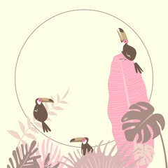 Pink tropical bird circle frame, yellow design © Rawpixel.com
