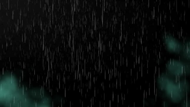 Heavy rain and lightning storm at night. Dark weather background with electric thunder and downpour.
