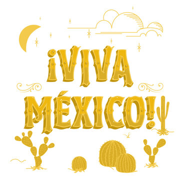 Viva Mexico, an invitation for celebrating Mexican holidays or events. A vector design in gold on a white background that brings authenticity and charm to creative projects.
