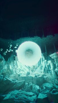 Mystical Energy Sphere Portal in Stylized Stone Temple Background