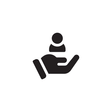 Hand holding person icon flat silhouette on white background