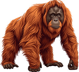 Detailed orangutan vector illustration isolated on white background wild bornean ape character design element tropical jungle animal wildlife graphics drawing © MstBizly