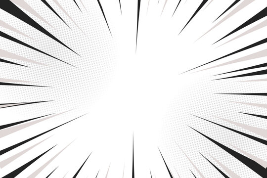 Manga comic explosion, motion or movement effect, vector background. Manga anime cartoon radial speed lines and abstract pattern for comic book burst, flash ray or explode bang action