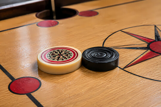carrom striker sliding toward game pieces