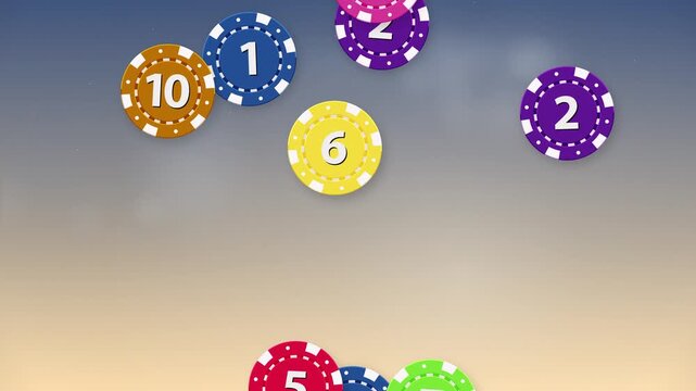 Colorful Numbered Casino Chips Falling Against a Gradient Background
