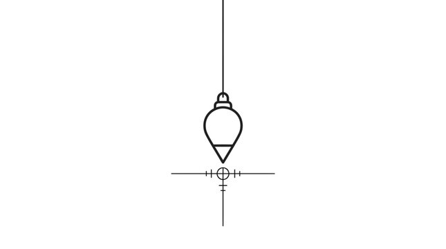 Minimalist line art of a plumb bob hanging over a target