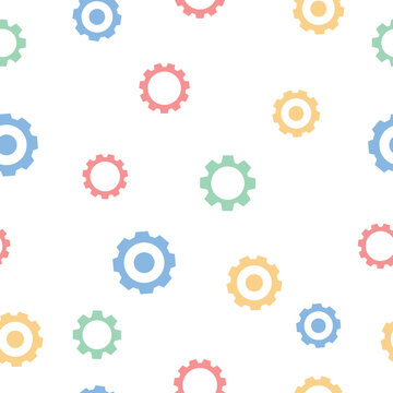 Gray Gear Pattern Seamless Background, Simple Industrial Cog Wheel Flat Vector Illustration