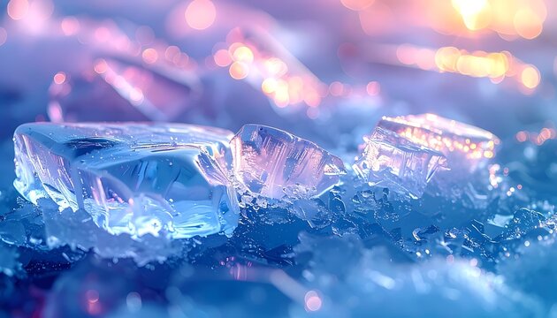 Frozen ice cubes in cold water.