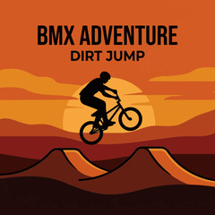 Obraz premium Bmx Rider Soaring Through A Fiery Sunset Sky Over Dirt Jumps