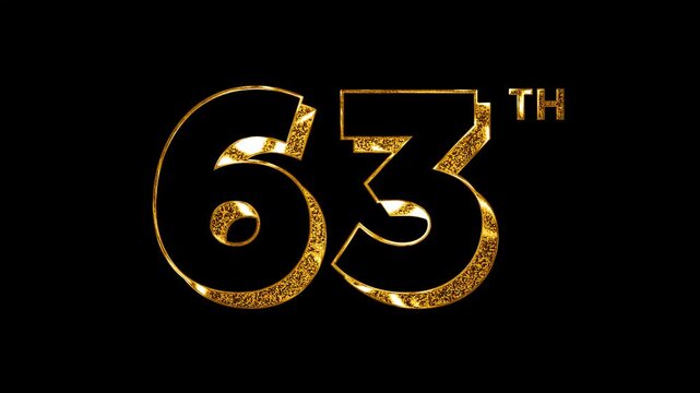 Luxury Golden Glitters Lights Shine Sixty Three Number Anniversary Celebration 3D Metallic Typography Design Animation