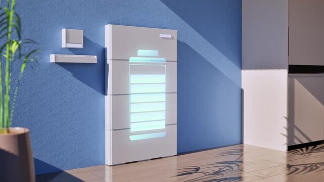 3d rendering home battery or energy storage system for residential used with digital graphic display 4k footage